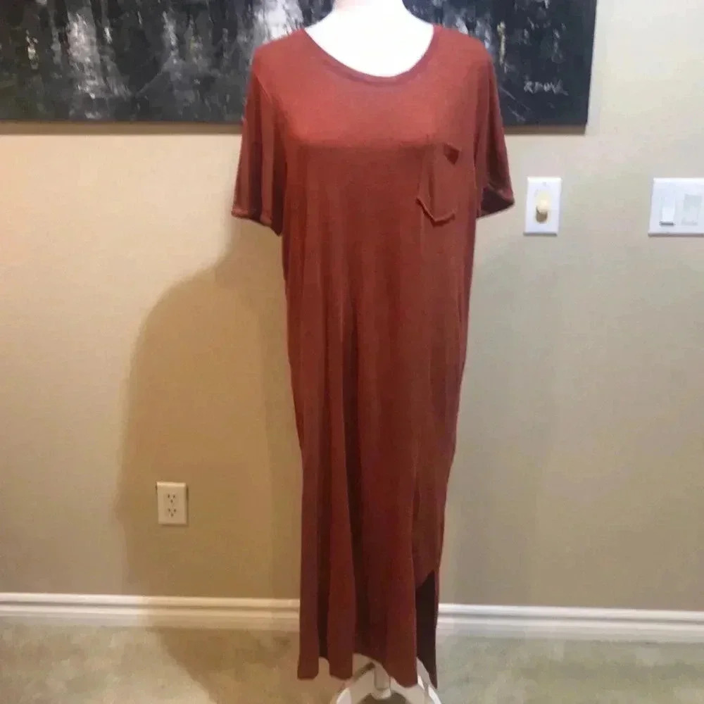 Jessica Simpson Midi Women Crew Neck Short Sleeve T Shirt Slit Dress-XL